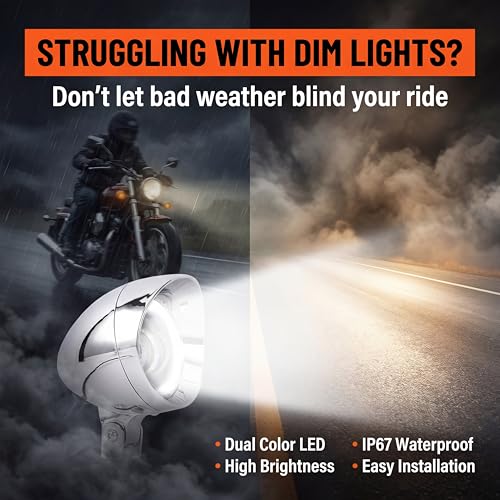 4.5 Inch 2 Pcs Chrome LED Motorcycle Fog Passing Lights ABS Plastic Auxiliary Lamp for Motorcycles Highway Cruising Urban Riding (Chrome)