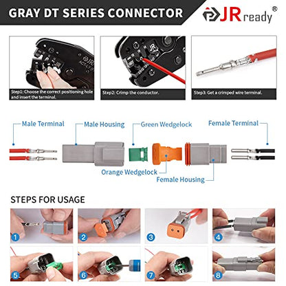 JRready ST6327-8 8 Pin Deutsch Connector Kit DT Series, Gray Waterproof DT Connector 8 Pin(5 Set), Size 16 Stamped Contacts 14-18AWG for Race Car, Truck, Motorcycle, Off-Road Vehicles, Marine - size: 8-Pin (5 Pairs)