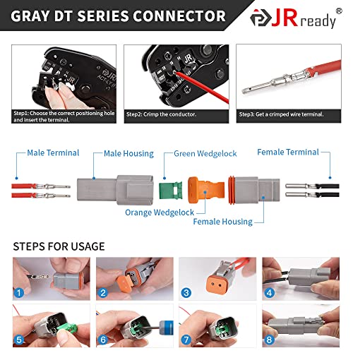 JRready ST6327-8 8 Pin Deutsch Connector Kit DT Series, Gray Waterproof DT Connector 8 Pin(5 Set), Size 16 Stamped Contacts 14-18AWG for Race Car, Truck, Motorcycle, Off-Road Vehicles, Marine - size: 8-Pin (5 Pairs)