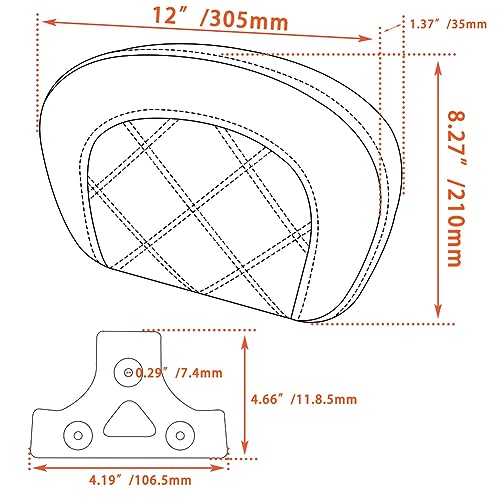 FOVPLUE Passenger Backrest Pad Sissy Bar Pad for Harley Touring Electra Glide/Road Glide/Road King/Street Glide/Trike Freewheeler FLRT/FLHXXX, Double Blue Stitching - color: Blue