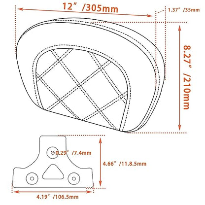 FOVPLUE Passenger Backrest Pad Sissy Bar Pad for Harley Touring Electra Glide/Road Glide/Road King/Street Glide/Trike Freewheeler FLRT/FLHXXX, Double Blue Stitching - color: Blue