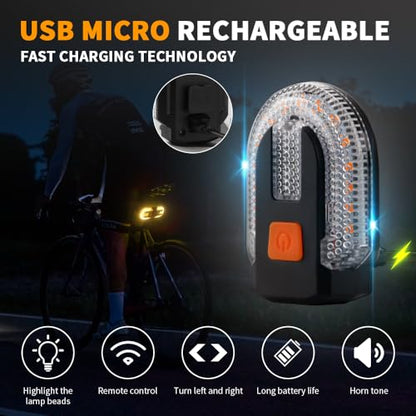 Bike Tail Light with Turn Signal, Split Bicycle Rear Lights, USB Rechargeable Turn Signal Bike Taillights for Cycling, Cyclist Safety Warning Bike Light 5 Mode (Only One Remote Control) - color: 2PC Yellow+Red
