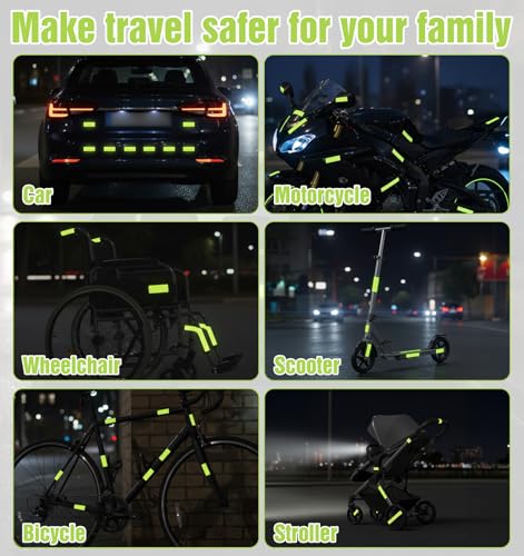 100 Pcs Reflective Stickers, Reflective Stickers Outdoor Waterproof Self-Adhesive Stick on Green Reflectors Sticker for Bike Helmet Car Motorcycle Night Riding, Fluorescent Green 1.18" X 3.15"