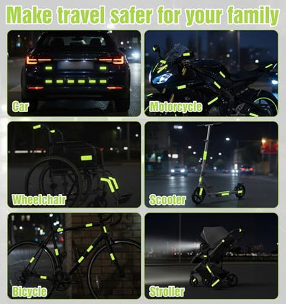 100 Pcs Reflective Stickers, Reflective Stickers Outdoor Waterproof Self-Adhesive Stick on Green Reflectors Sticker for Bike Helmet Car Motorcycle Night Riding, Fluorescent Green 1.18" X 3.15"