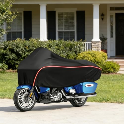 Motorcycle Half Cover Waterproof Windproof Outdoor Dustproof for Touring Models Road King Street Glide Road Glide and More, with Reflective Strip, Black - size: Upgraded Half Cover