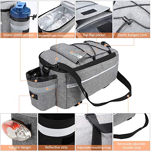 Lixada Bike Panniers Bike Trunk Bag Insulated Bag for Warm/Cool Items, Bicycle Rear Rack Storage Luggage Bicycle Seat Multifunctional Insulated Trunk Cooler Bag Shoulder Bag 11.4 6.3 6.7in - color: Dark Blue