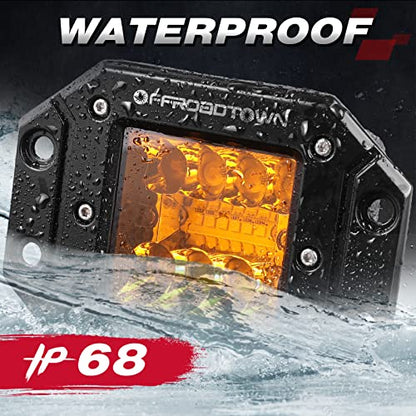 Amber Flush Mount LED Pods, OFFROADTOWN 2pcs 5'' 78W LED Driving Work Lights Spot Flood Combo Fog Light Yellow Lights for Truck Offroad UTV ATV SUV 4x4 Car - color: 5inch_Amber Flush