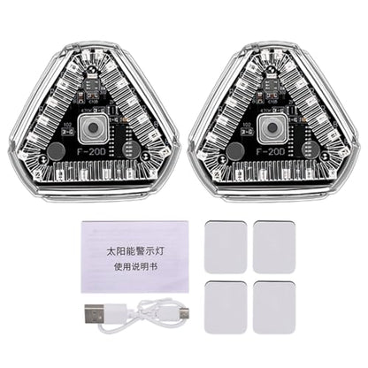 2 Pcs Motorcycle Strobe Lights, Solar Powered Triangle LED Emergency Flashing Warning Lamps, Universal Intense Illumination Signal Lights, USB Rechargeable, Easy Install, Includes Mounting Stickers