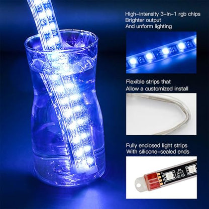 Motorcycle Led Underglow Kit 12pcs Waterproof RGB Motorcycle Led Lights Atmosphere Lights Lamp with Dual Rf Wireless Remote Controllers for Harley Davidson Honda Kawasaki Suzuki