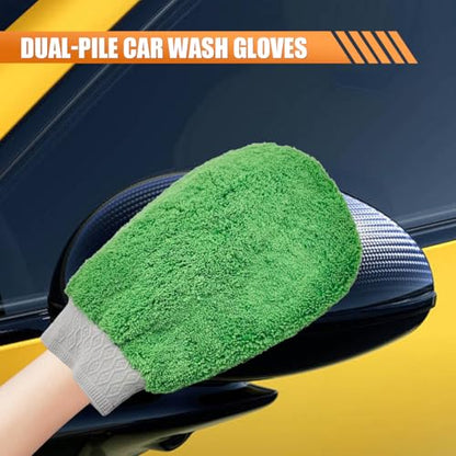 Craedli 9PCS Car Wash Cleaning Kit, Microfiber Auto Detailing Set with Wheel Brush, Wash Mitt, Sponge, Drying Towels & Applicator Pads, Vehicle Interior Exterior Wash Tools Supplies (Green) - color: Green