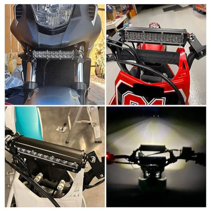 Dirt Bike LED Headlight Bar & Upgrade Mounting Bracket 60W Motorcycle Light bar Kit Wiring Harness for KLX110 YFZ450 CRF110 YZ250F CRF250F TTR110 XR150L ATV Motocross for 7/8" Handlebars Plug-Play - color: Single Switch+Upgrade Mount kit