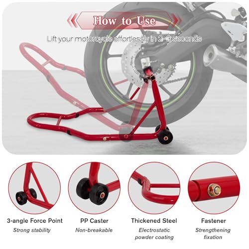 Universal Motorcycle Stand, 850 LBS Heavy Duty Wheel Lift Stands with 6.7-11.8" U Adjustable Swingarm, Motorcycle Paddock Stand fits for Yamaha, Honda, Kawasaki, Red - color: Red-1pc