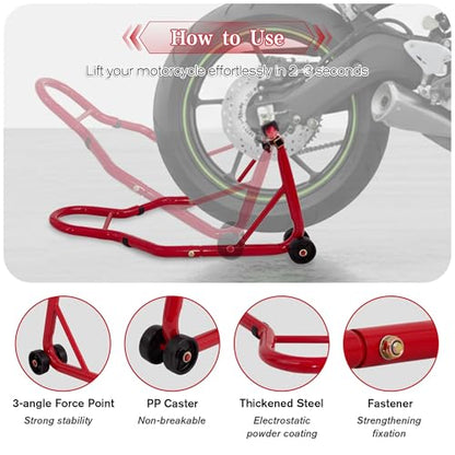 Universal Motorcycle Stand, 850 LBS Heavy Duty Wheel Lift Stands with 6.7-11.8" U Adjustable Swingarm, Motorcycle Paddock Stand fits for Yamaha, Honda, Kawasaki, Red - color: Red-1pc