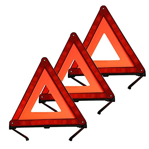 KAFEEK Reflective Warning Triangle for Vehicles, Emergency Warning Triangle Roadside Safety Triangle Kits, Day and Night Visibility for Car Breakdowns, Accidents, Fog Rain, 3-Pack
