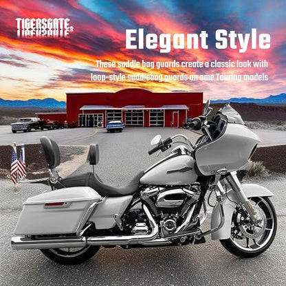 Chrome Rear Saddlebag Guards complete Kit for 2014-Later Harley Touring Street Road Glide Electra Glide Road King - color: hrome