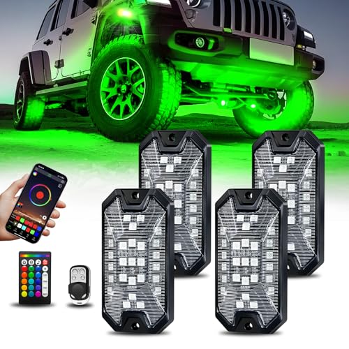 4Pods 5 Sides Full Angle RGB LED Rock Lights Kits High Brightness 27 Beads RGB 5050 IP68 Waterproof Underglow Multicolor Exterior Wheel Rock Lights for 12V Trucks Jeep Offroad Pickup UTV ATV RZR SUV - size: 4 Pods 5 Sides