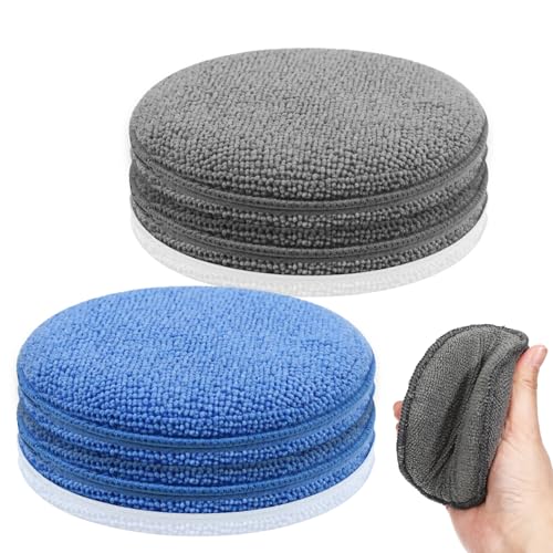 4 Pcs Wax Applicator Pads, 5 Inch Microfiber Applicator Pads Detailing Soft and Reusable Buffing Pad Foam Applicators Pad for Car Polishing and Cleaning Blue and Gray