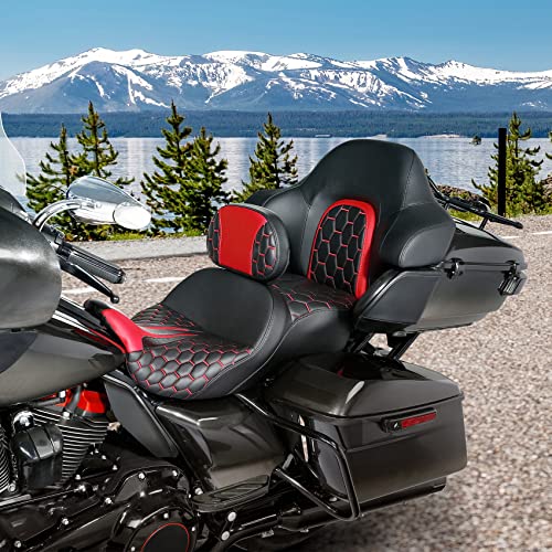 C.C. RIDER Driver Rider Backrest Fit for Harley Touring Road King Street Glide Road Glide Electra Glide and Tri Glide Models 2009-2023 2009-2023 - color: Rider Backrest 23#Black+Red
