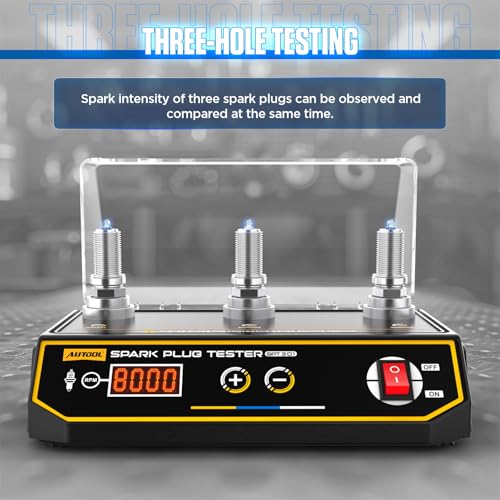 AUTOOL Spark Plug Tester Automotive Engine Ignition Coil Tester 200-9000rpm Adjustable Working Frequency, Three Holes Spark Plug Gap Tool with Protective Cover for All 12V Gasoline Vehicles - size: SPT301