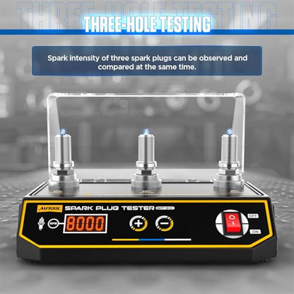 AUTOOL Spark Plug Tester Automotive Engine Ignition Coil Tester 200-9000rpm Adjustable Working Frequency, Three Holes Spark Plug Gap Tool with Protective Cover for All 12V Gasoline Vehicles - size: SPT301