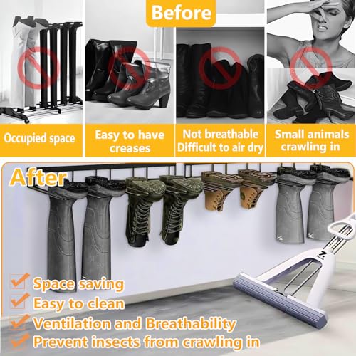 Boot Rack - 4 Pair Wader Hangers Wall Mount Boot Organizer for Tall Boots, Heavy Duty Boot Hangers Holder Sturdy Metal Wall Mounted Shoe Rack for Garage Mudroom Closet Entryway Black 2 Pack