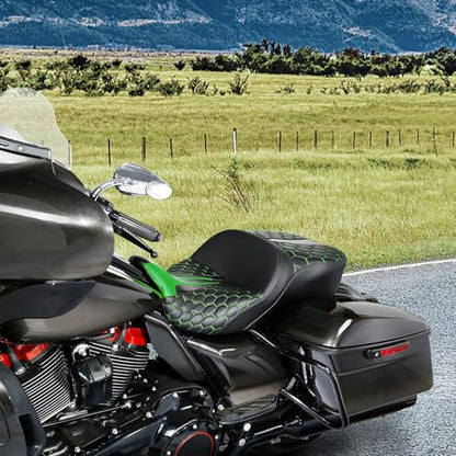 SLMOTO Gel 2 Up Rider Driver&Passenger Seat Fit for Harley Touring Road King Glide Street Glide Electra Glide 2009-2023 Green - color: Gel Style A Green