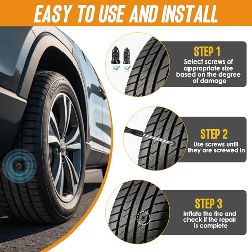 61 PCS Tire Repair Rubber Nail, Vacuum Tire Repair Kits Spiral Rubber Nails, Tire Screw Plug Fast Tool Self Service Tire Repair Nail for car, Motorcycle, Truck, Tractor Tire Puncture Repair | tire repair plugs kit for car, motorcycle, truck, tractor No gl