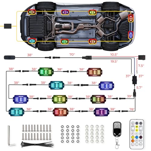 10 Pods Full Angle RGB Rock Lights Compatible with 12V Trucks Jeep UTV SUV ATV Boat Golf Cart, Waterproof Multi-Color, App/Remote Control Led Rock Lights with Music Mode(Patented) - size: 10 Pods-Full Angle-(New 3 Control Mode)-12V