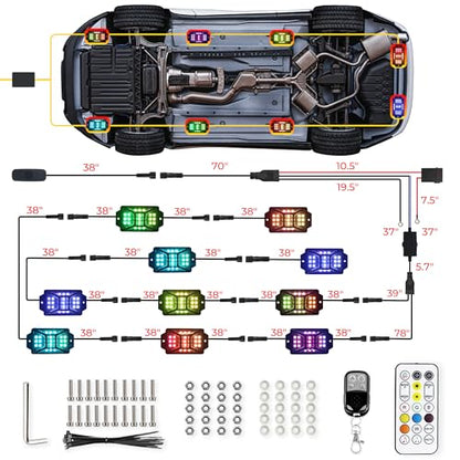 10 Pods Full Angle RGB Rock Lights Compatible with 12V Trucks Jeep UTV SUV ATV Boat Golf Cart, Waterproof Multi-Color, App/Remote Control Led Rock Lights with Music Mode(Patented) - size: 10 Pods-Full Angle-(New 3 Control Mode)-12V
