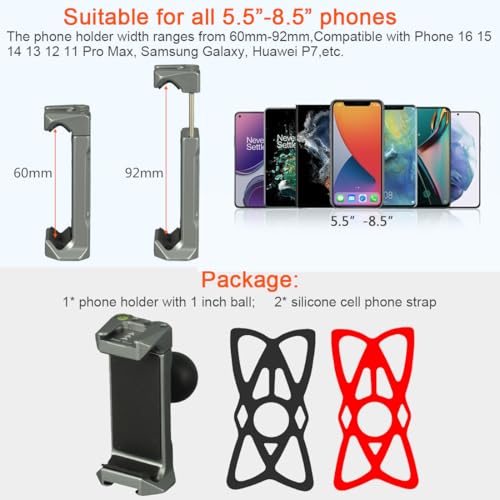 1 Inch/25mm Ball Mount Phone Holder Compatible with RAM mounts B Size Double Socket Arm for Car Bike Motorcycle Phone Mount with 1" Ball