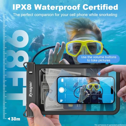 Rynapac Large Waterproof Phone Pouch [Up to 10"] - 2 Pack IPX8 Waterproof Phone Case for iPhone 17 16 15 Pro Max Galaxy S26 Ultra, Touchscreen & Underwater Photography, Beach Cruise Essentials 2026 - color: [Black + Orange] Large Waterproof Phone Pouch, s