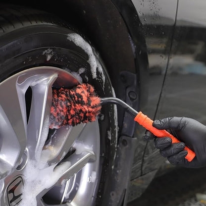 SPTA Angled Car Wheel Brush Set, 2Pcs Car Detailing Cleaning Brush Synthetic Wool Rim Cleaner Brush, Flat Spoke Brush, Metal Free Rim Tire Detail Brush, Remove Brake Dirt Behind Your Rim Accessories - color: 2pcs