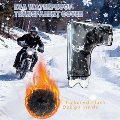 Motorcycle Handlebar Muffs - Thermal Bike Mittens with Reflective Strip, Waterproof PVC Pocket ATV Hand Warmers, Windproof & Coldproof Handlebar Cover Gloves for Cold Weather Cycling - color: Black