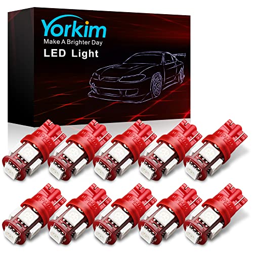Yorkim 194 LED Bulbs Red Super Bright New 5th Generation,T10 168 LED Bulb for Car Interior Dome License Plate Map Door Courtesy Lights W5W 2825,Pack of 10 - color: Red, size: 194/168-10PCS