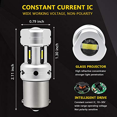 PHINLION 1156 LED Reverse Bulbs White, 3600 Lumens 700% Super Bright P21W BA15S 7506 1141 LED Backup Light Replacement with Projector for Car Truck RV Lawn Mower Tractor, Pack of 2 - color: White