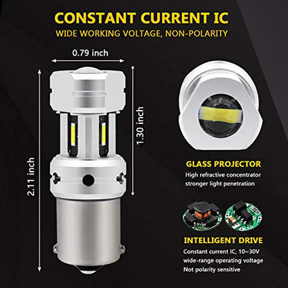 PHINLION 1156 LED Reverse Bulbs White, 3600 Lumens 700% Super Bright P21W BA15S 7506 1141 LED Backup Light Replacement with Projector for Car Truck RV Lawn Mower Tractor, Pack of 2 - color: White