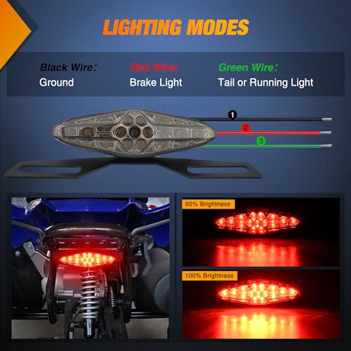 Nilight Motorcycle Tail Lights LED Brake Running Light with License Plate Bracket Dirt Bike Rear Lighting Compatible with Honda Yamaha Kawasaki Suzuki Chopper Turing Cruiser, Red - color: Motorcycle Tail Lights Smoked 2PCS