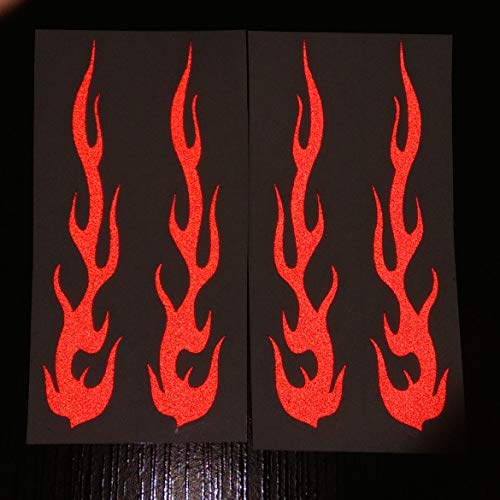 Red Hot Rod Flame Fire Tribal Retro Reflective Decals Sticker for Helmet Cane Bicycle 1"x5", 4 Pack