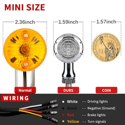 Motorcycle LED Turn Signals Bullet Blinker Heavy Duty Indicator Lights Amber Lens Universal for Harley Davidson Honda Yamaha Suzuki Kawasaki (Chrome-4wire) - color: Chrome-4wire