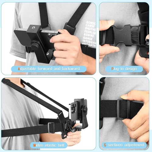 Mobile Phone Chest Strap Harness Mount Head Strap Holder Kit for POV/VLOG,Cell Phone Clip Compatible with iPhone,Samsung,GoPro Hero 9, 8,7, 6, 5, 4, 3,2, 1,AKASO,DJI Osmo,and Action Cameras…