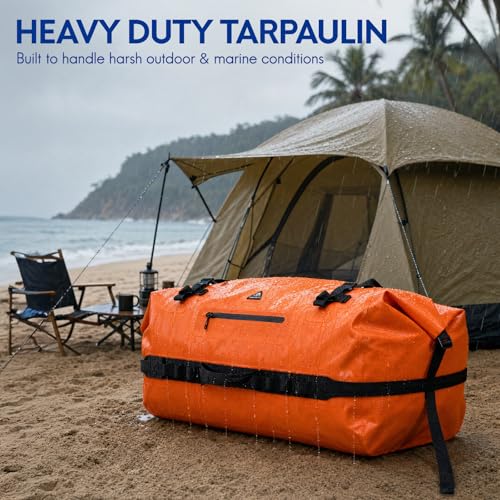 Haimont IPX7 Waterproof Roll-Top Dry Duffel Backpack | 60L/90L Sizes, 500D Tarpaulin, Welded Seams, Mesh Pockets, Boating & Kayaking - color: Orange, size: 90L