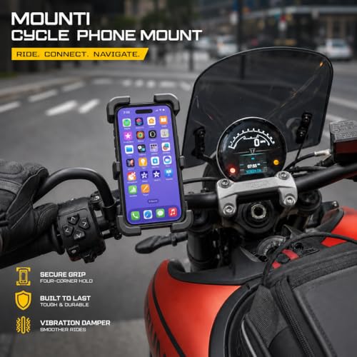 Cycle Phone Mount, 4.5-7" Smart Phones, Handlebar Grip Mount with Vibration Dampening System, Secure Quick-Release Design for Motorcycles and Bicycles