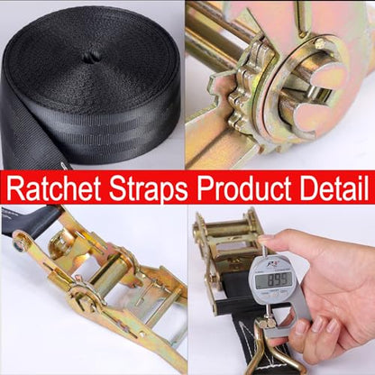 2PACK Ratchet Straps Heavy Duty, 8000 LBS Break Strength Ratchet Strap Tie Down, 2” x 27ft Black Tie-Down Ratcheting Cargo Truck Straps with Durable Double J Hook for for Truck (Black, 2IN X 27FT)