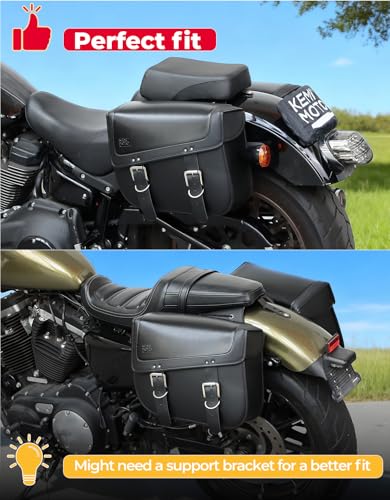 KEMIMOTO Motorcycle Saddlebags, 30L Large Capacity Saddle Bags Motorcycles, PU Leather Motorcycle Luggage Bag for Sportster Softail Dyna V-star Shadow, Universal Motorcycle Accessories, Black