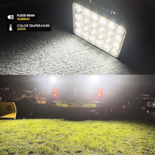 LED Tractor Lights 2PCS 6 Inch 10000LM 12v LED Flood Light Square LED Work Light for Truck Heavy Equipment Vehicles Golf Cart Boat ATV UTV