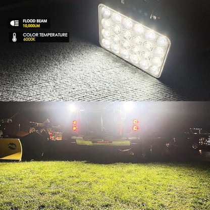 LED Tractor Lights 2PCS 6 Inch 10000LM 12v LED Flood Light Square LED Work Light for Truck Heavy Equipment Vehicles Golf Cart Boat ATV UTV