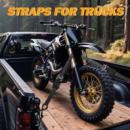Motorcycle Tie Down Straps 1" x15' (4-Pack), Waterproof Carry Bag 2200lb Break Strength with Soft Loops & Coated S-Hooks for Truck, Trailer, ATV, UTV, Boat (Black) - color: Black