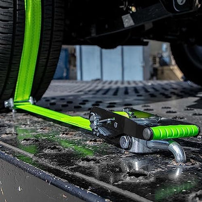 VULCAN Car Tie Down - Rolling Idler 3-Cleat - 120 Inch - 4 Pack - High-Viz - 3,300 Pound Safe Working Load - size: High-Viz Reflective