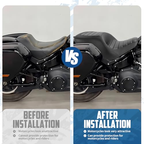 One-Piece Driver Passenger Seat Motorcycle 2-Up Seat Compatible with Harley Sport Glide FLSB Low Rider FXLR FXLRS FXLRST 2018-Later (Black Stripe Stitching) - style: Black Stripe Stitching