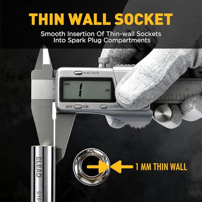 ELEAD 9/16" Swivel Magnetic Spark Plug Socket, 3/8" Drive x 6" Total Length, Thin Wall Spark Plug Removal Tool, 360 Degree Swivel, Enhanced Magnetic, 6-Point Design, Cr-V Steel - size: 9/16" x 6"